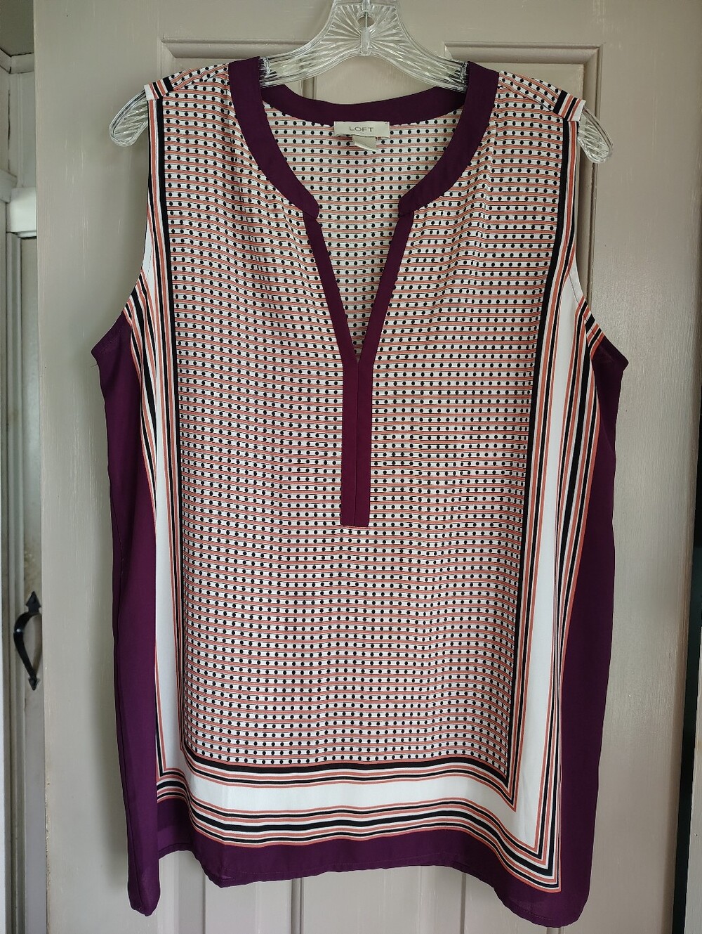 LOFT Geometric Print Sleeveless Blouse Top Size Large